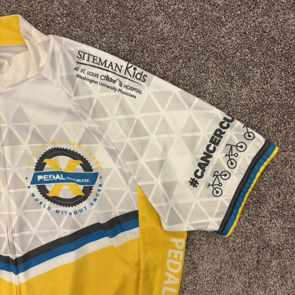 Primal Men's Cycling Full Zip Jersey Size M White Yellow Pedal The Cause EUC - Picture 4 of 14